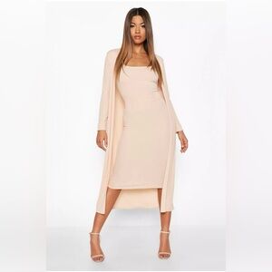BooHoo Nude Ribbed Duster